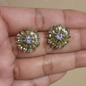 Elegant Green and Silver Floral Earrings